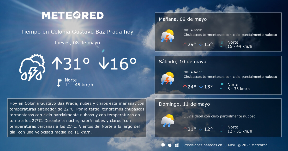 Tiempo en Colonia Gustavo Baz Prada. Clima a 14 días - Meteored Tiempo en Colonia Gustavo Baz Prada. Clima a 14 días - Meteored